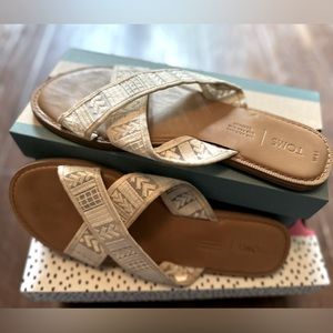 TOMS VIV Natural Arrow Mesh Lace Slide Sandals Size W 9.5